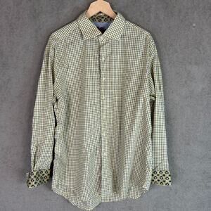 Robert Graham Mens Button Up Flip Contrast Cuff Shirt Size 2XL Plaid Long Sleeve